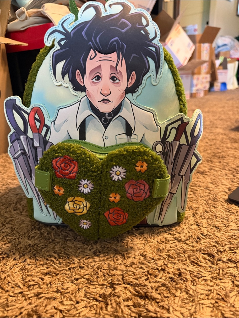 Loungefly Edward Scissorhands Kids Backpack with Green Heart Patch